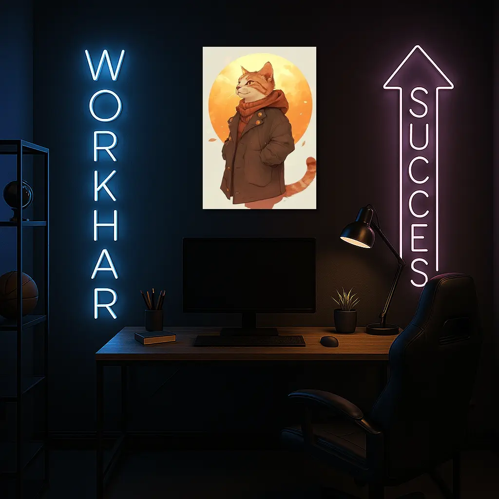 Tabby Cat Autumn Jacket Anime Art – Wall Art