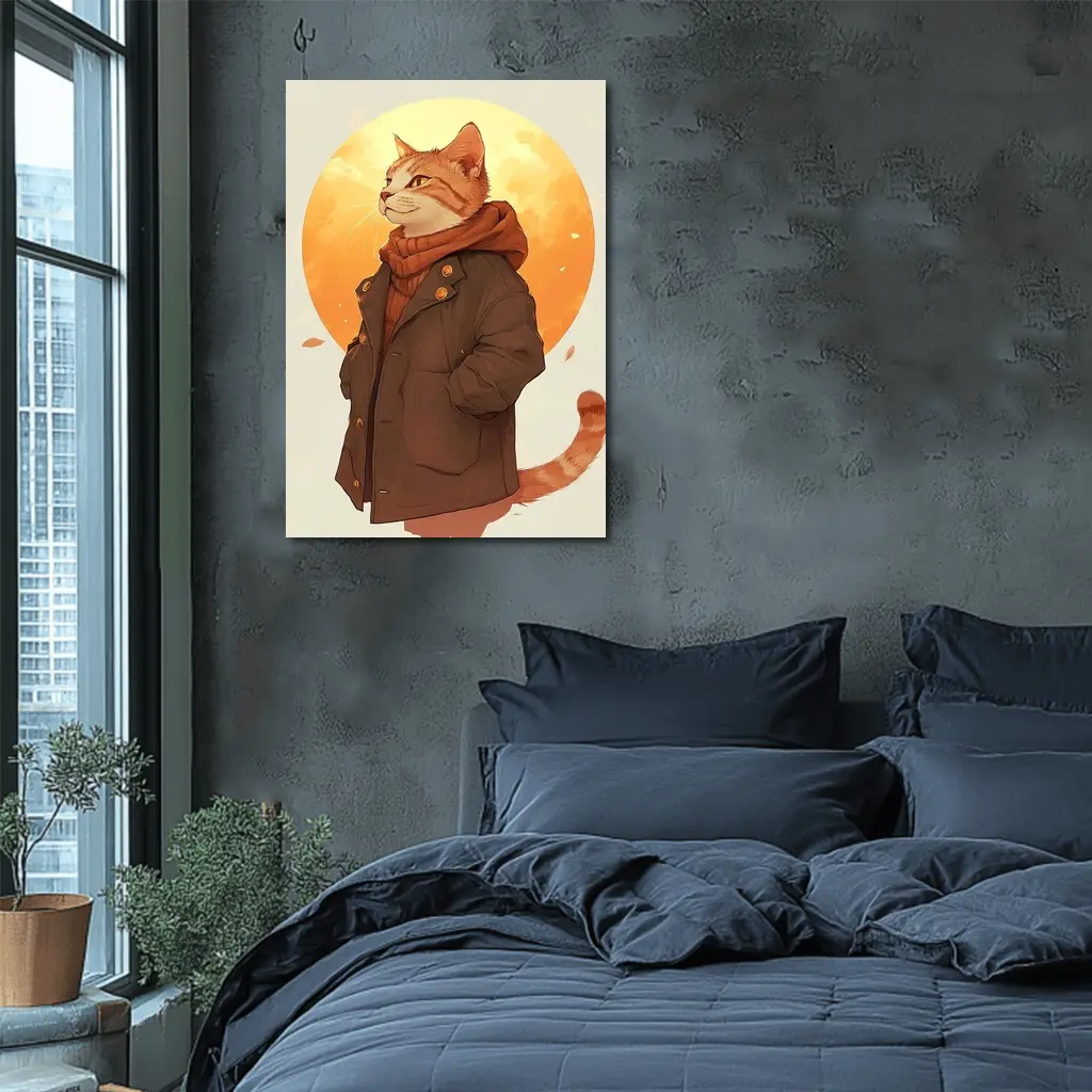 Tabby Cat Autumn Jacket Anime Art – Wall Art