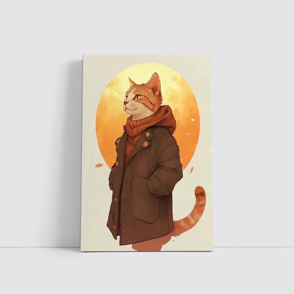 Tabby Cat Autumn Jacket Anime Art – Wall Art