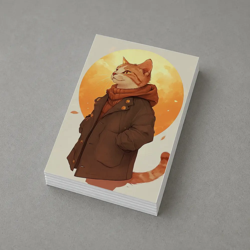 Tabby Cat Autumn Jacket Anime Art – Postcards