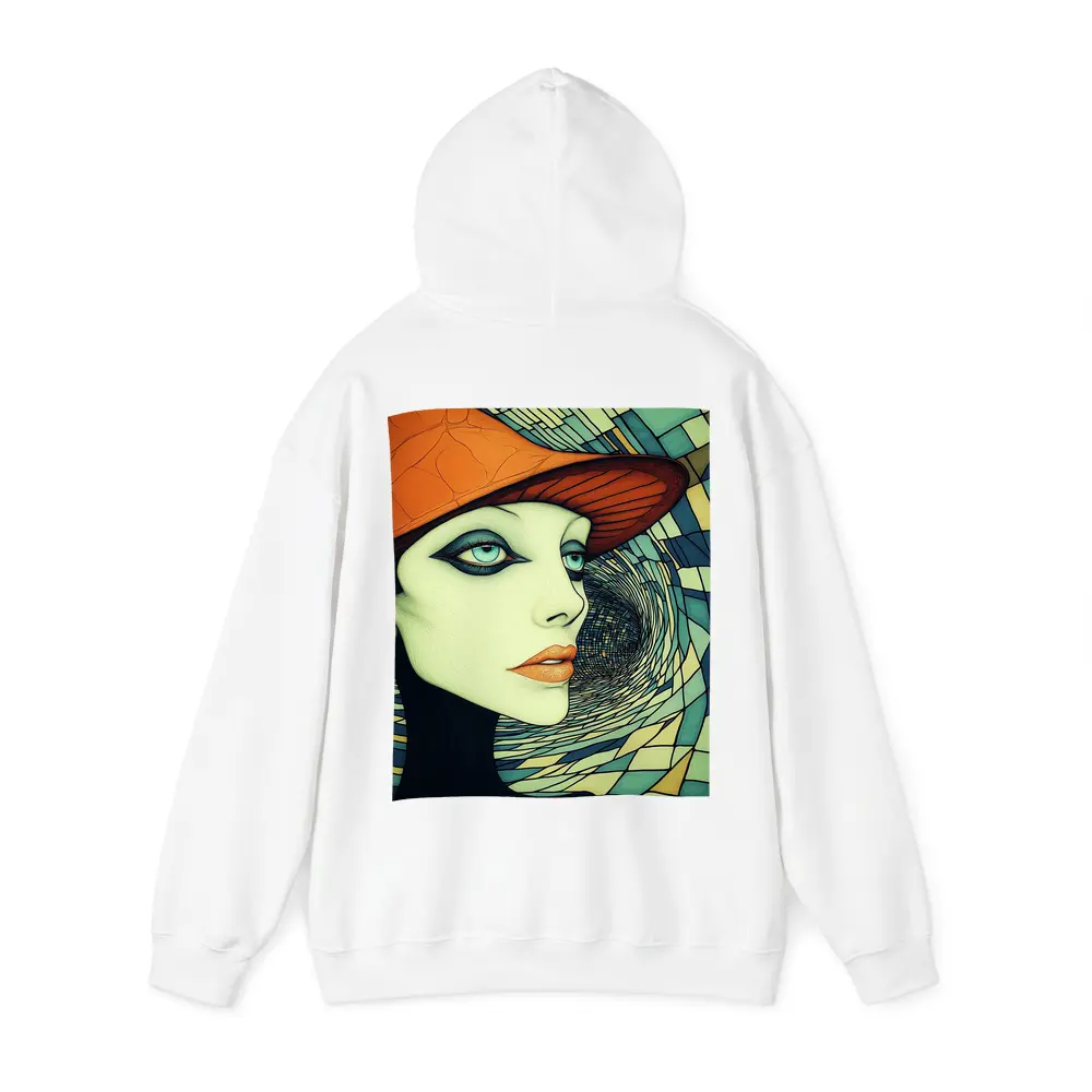 Art Deco Woman Orange Hat Swirl Background – Hoodies