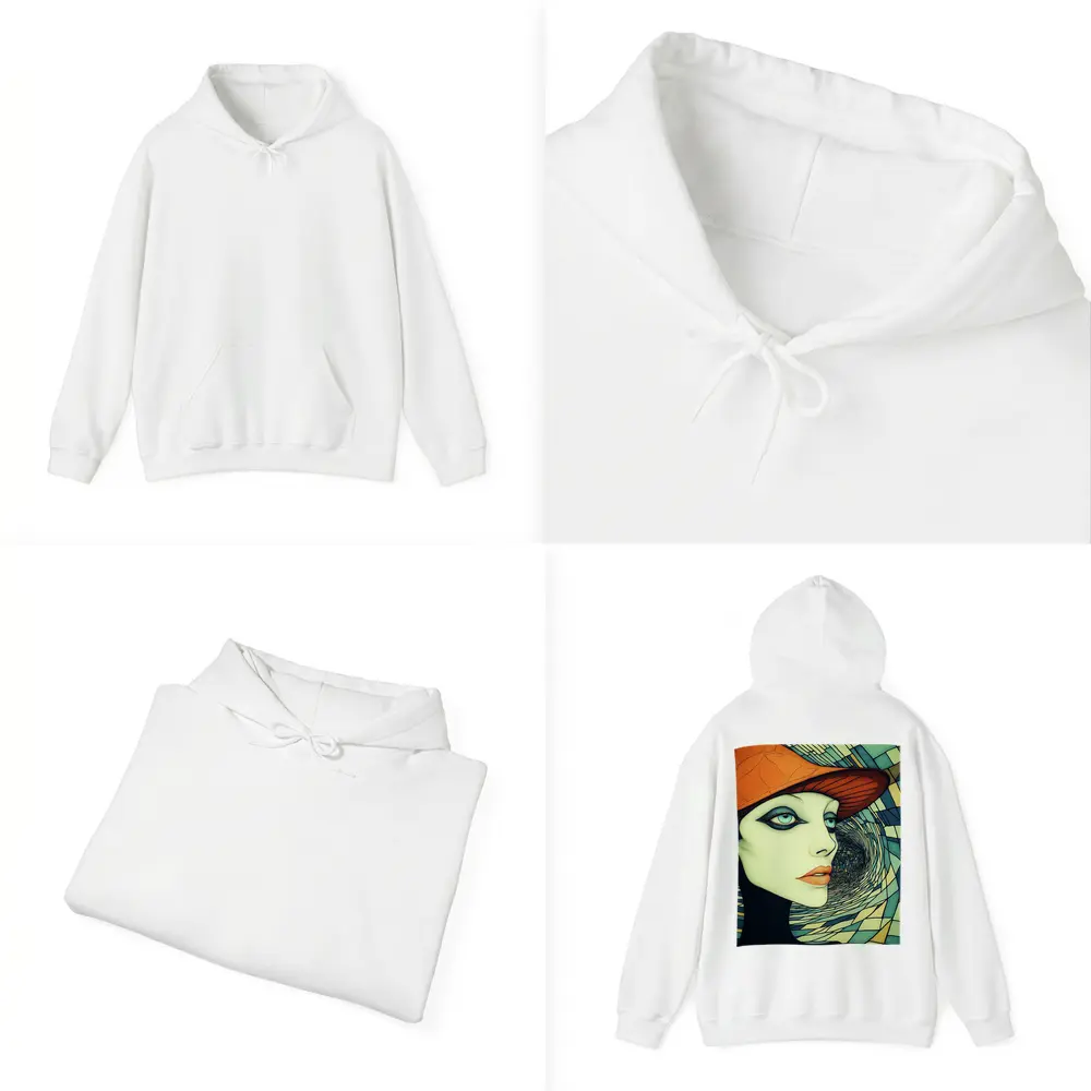 Art Deco Woman Orange Hat Swirl Background – Hoodies