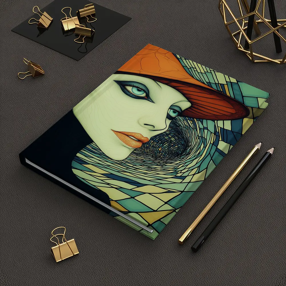 Art Deco Woman Orange Hat Swirl Background – Notebooks