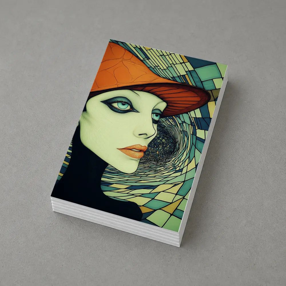 Art Deco Woman Orange Hat Swirl Background – Postcards