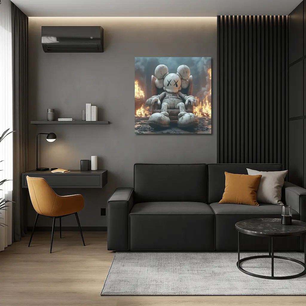 KAWS Figure Throne Surrounded By Fire – Wall Art