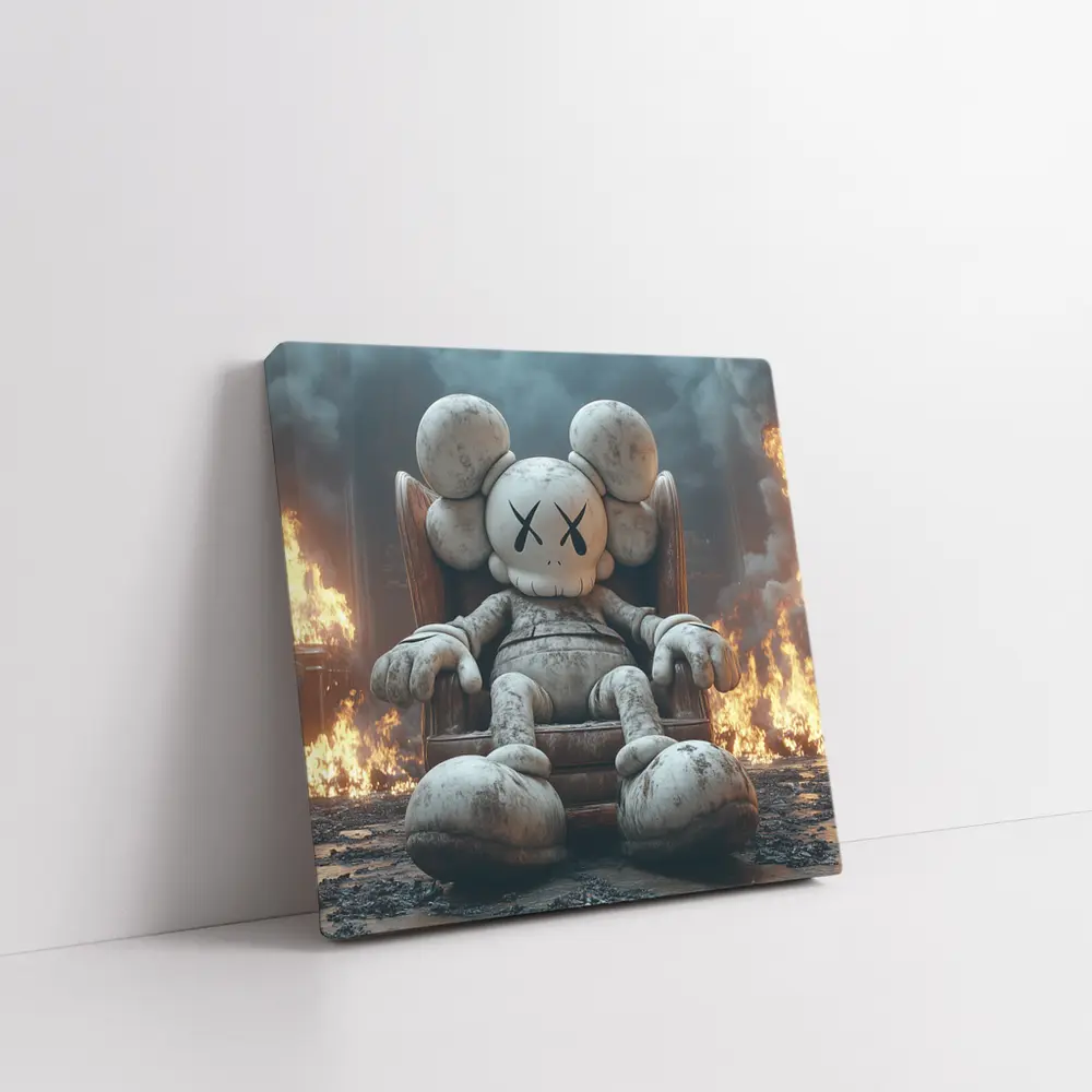 KAWS Figure Throne Surrounded By Fire – Wall Art