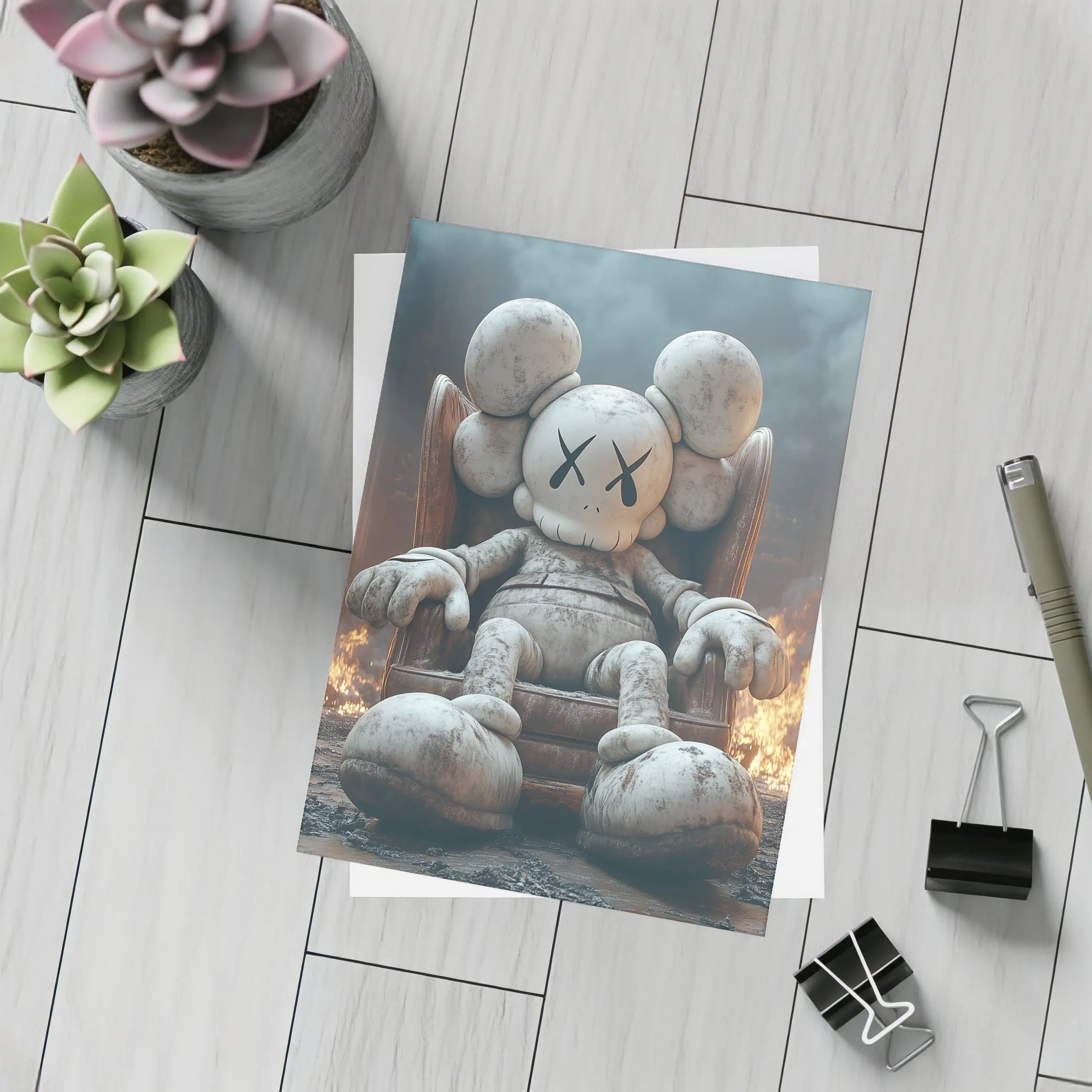 KAWS Figure Throne Surrounded By Fire – Postcards