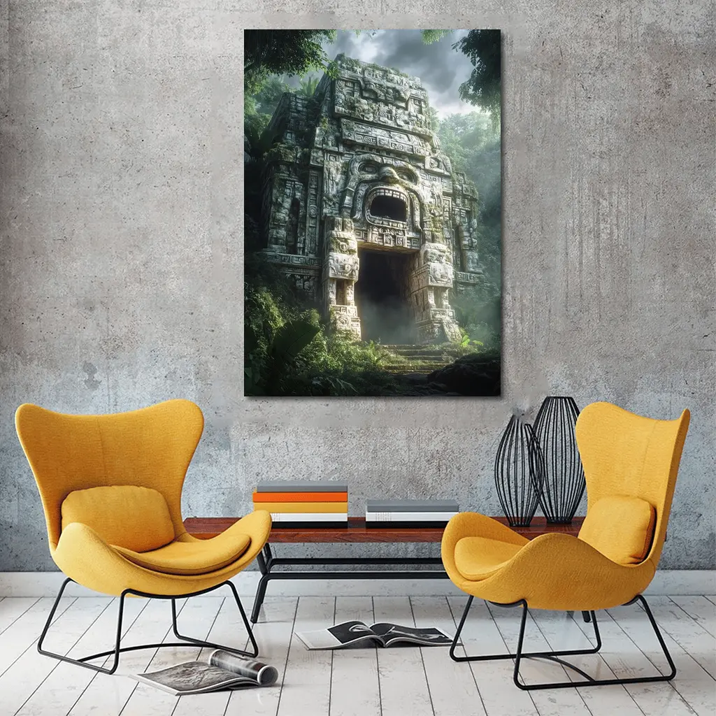 Ancient Mayan Temple Entrance Dense Jungle – Wall Art