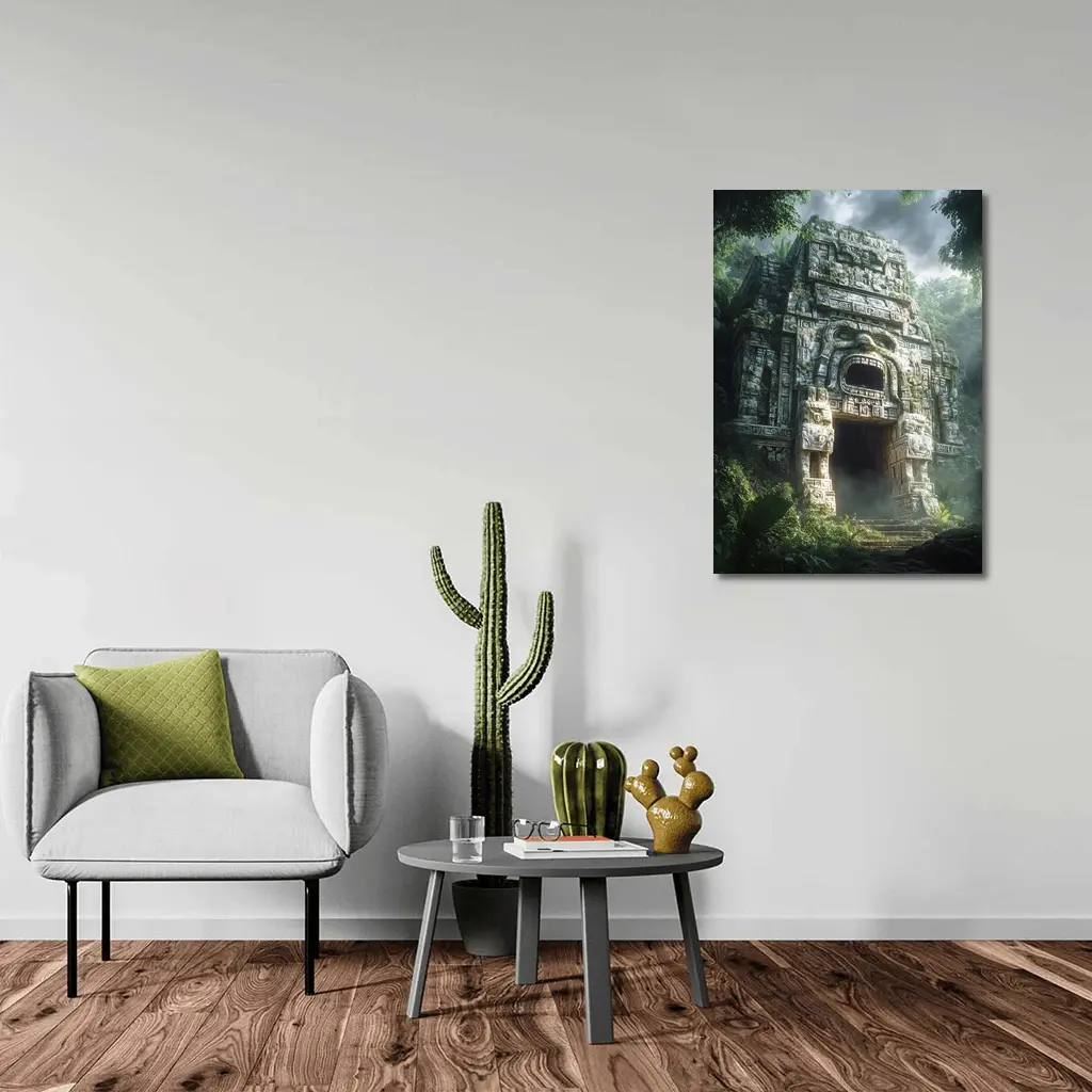 Ancient Mayan Temple Entrance Dense Jungle – Wall Art