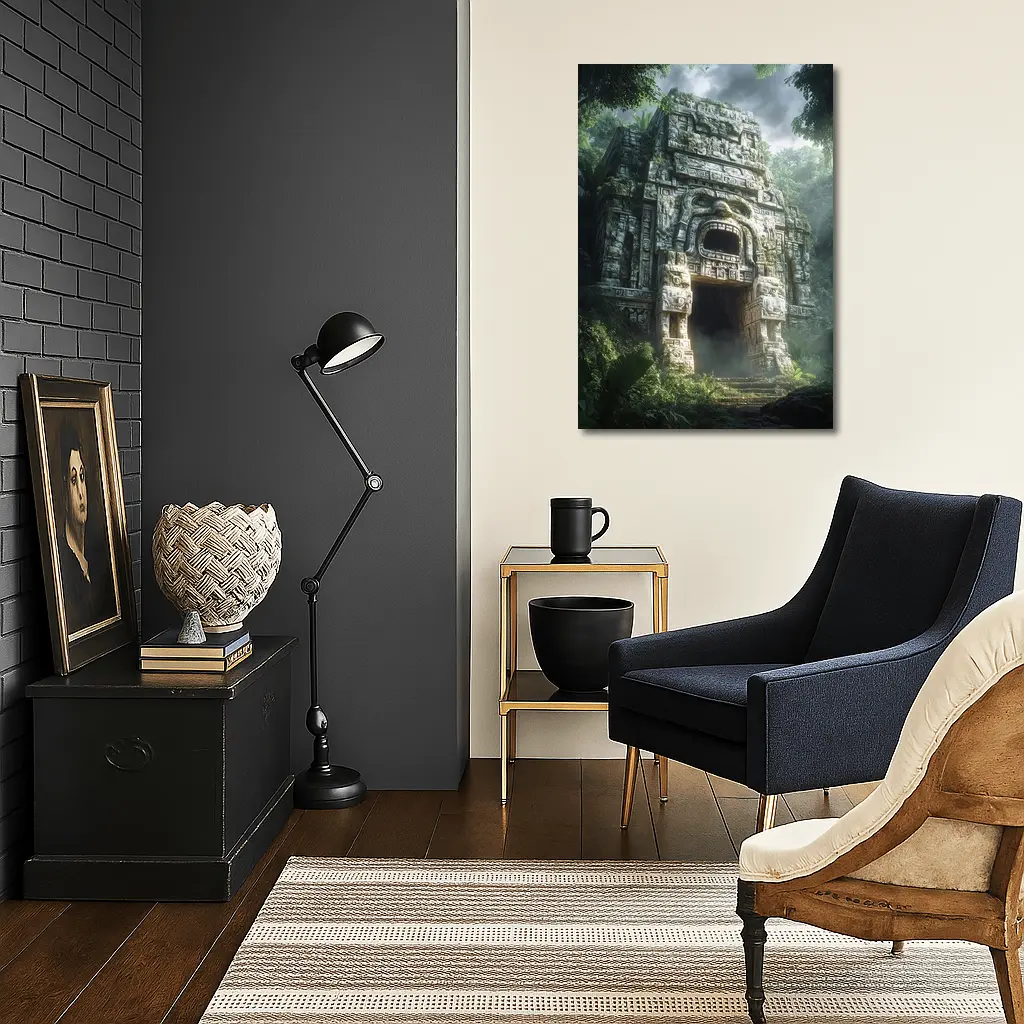 Ancient Mayan Temple Entrance Dense Jungle – Wall Art