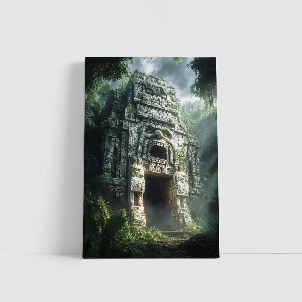 Ancient Mayan Temple Entrance Dense Jungle – Wall Art