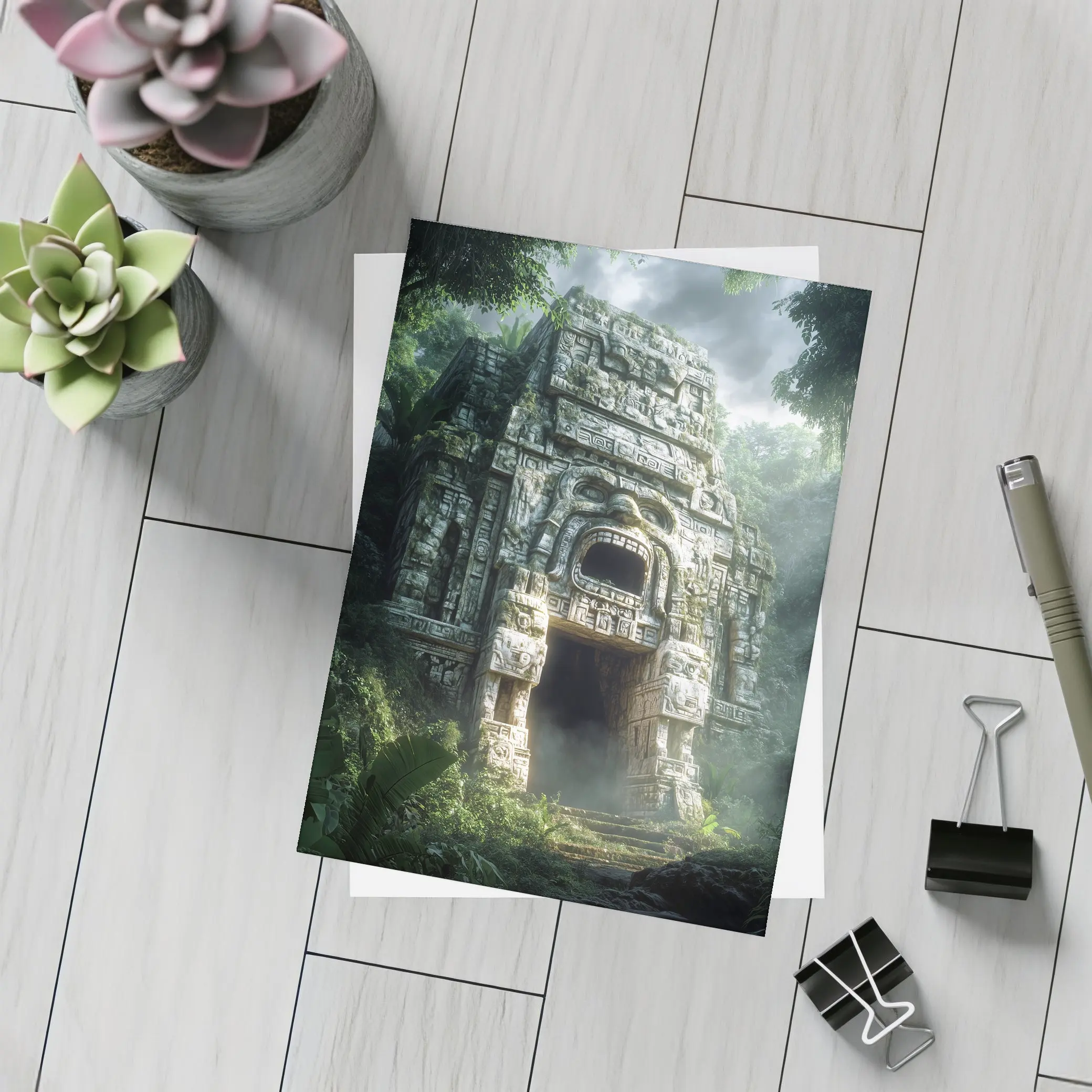 Ancient Mayan Temple Entrance Dense Jungle – Postcards