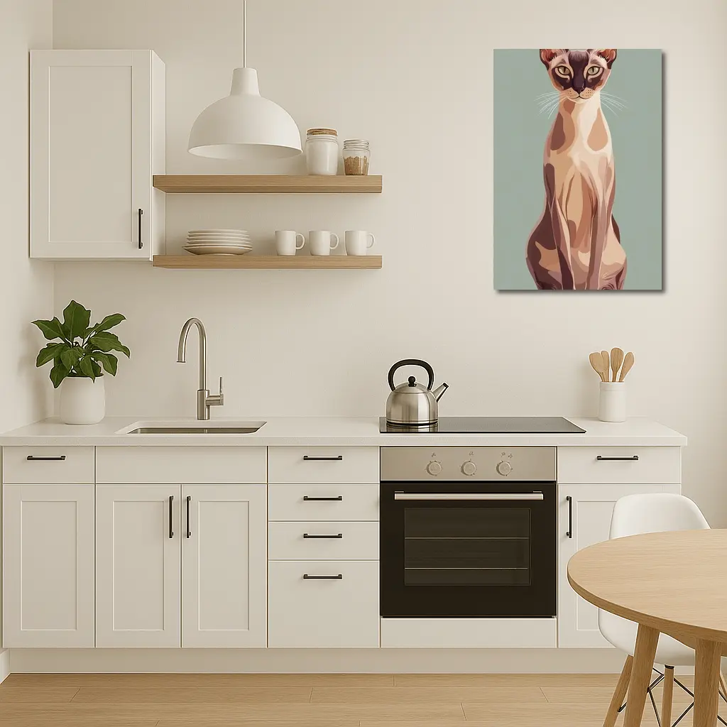Tonkinese Cat Illustration Sage Green Background – Wall Art