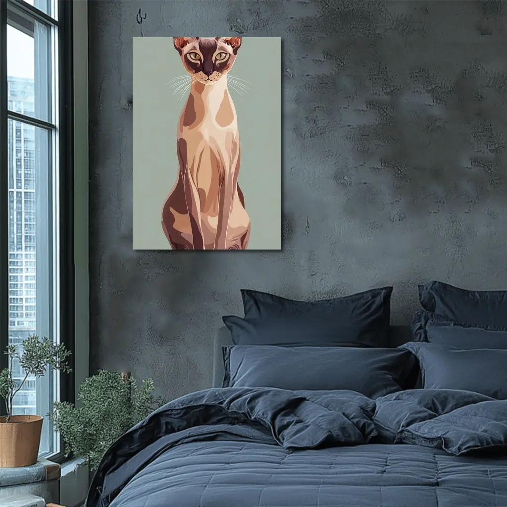 Tonkinese Cat Illustration Sage Green Background – Wall Art