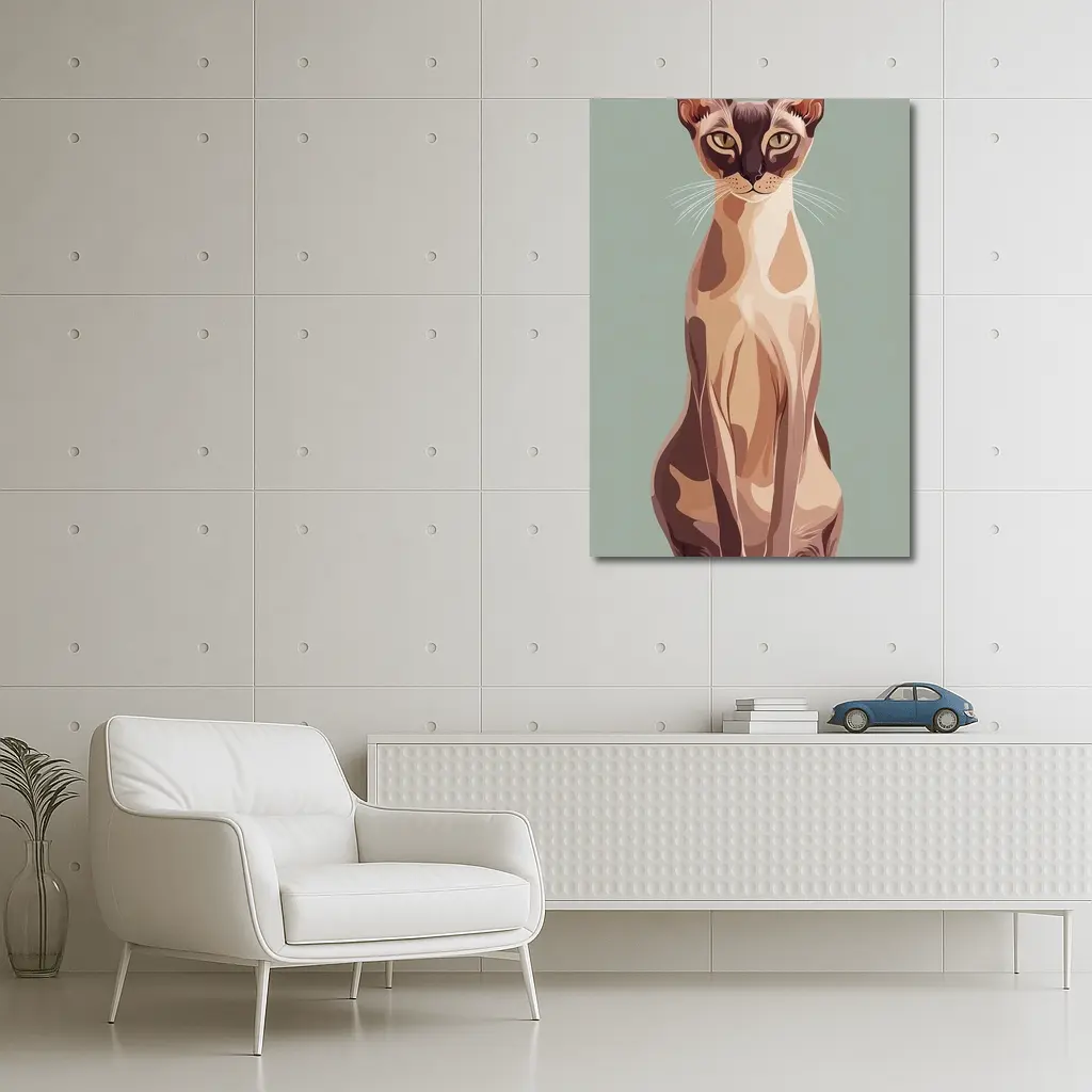 Tonkinese Cat Illustration Sage Green Background – Wall Art