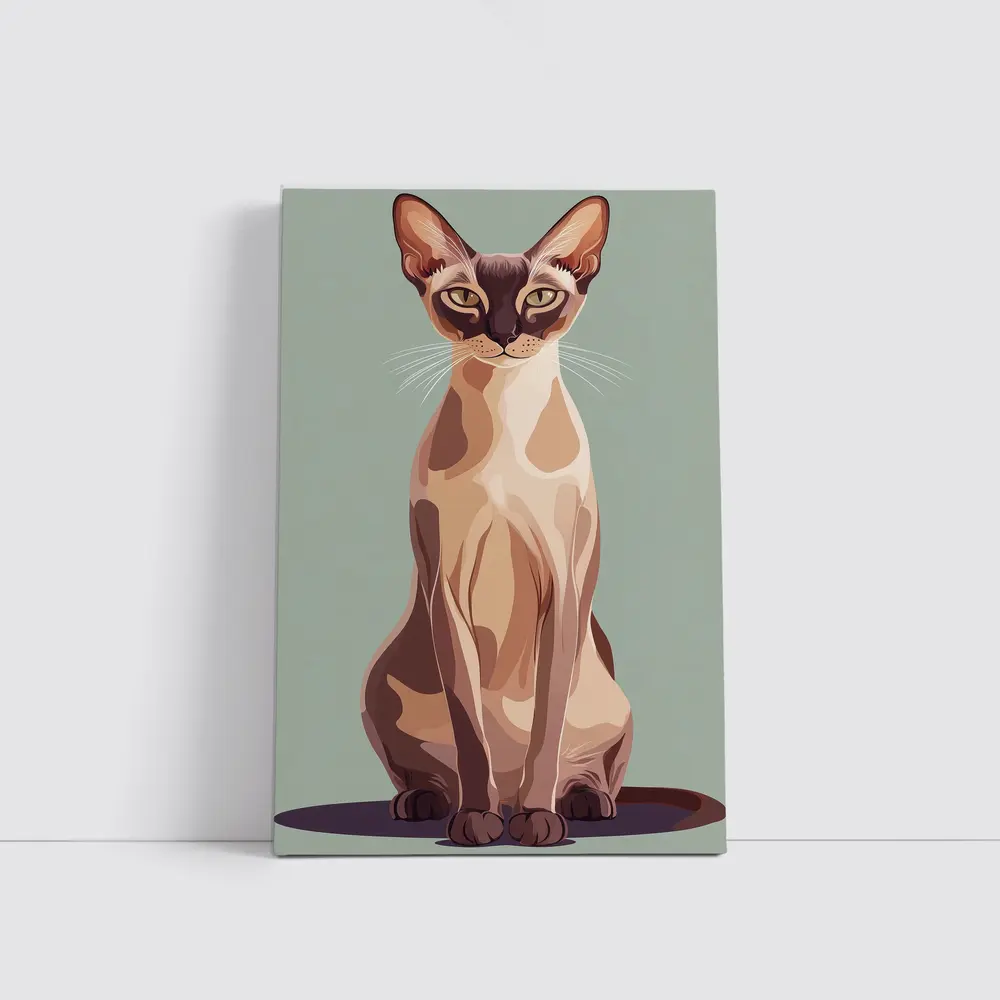 Tonkinese Cat Illustration Sage Green Background – Wall Art