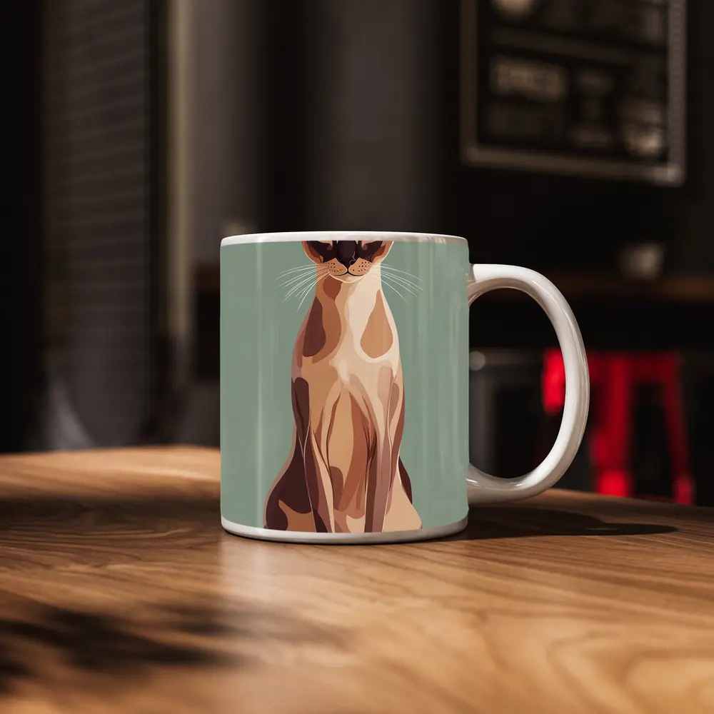 Tonkinese Cat Illustration Sage Green Background – Mugs