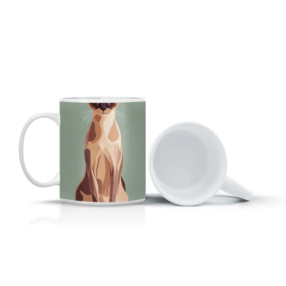 Tonkinese Cat Illustration Sage Green Background – Mugs