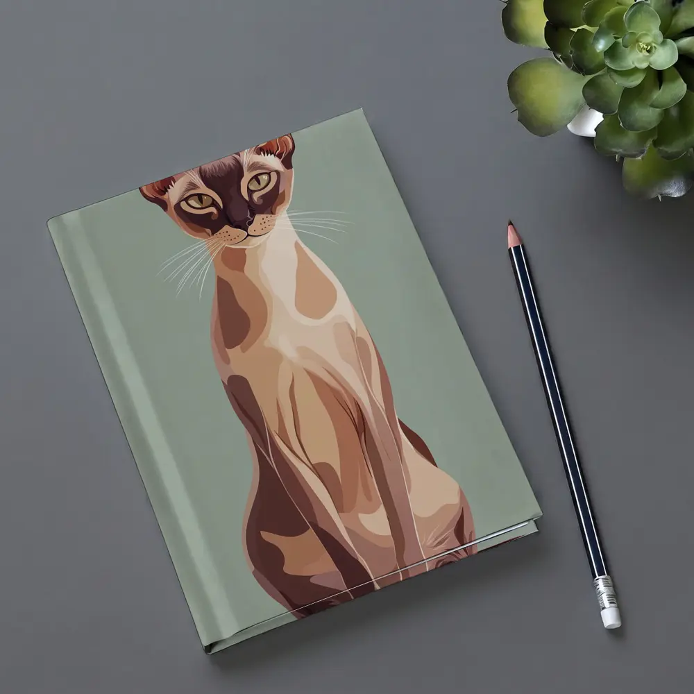 Tonkinese Cat Illustration Sage Green Background – Notebooks