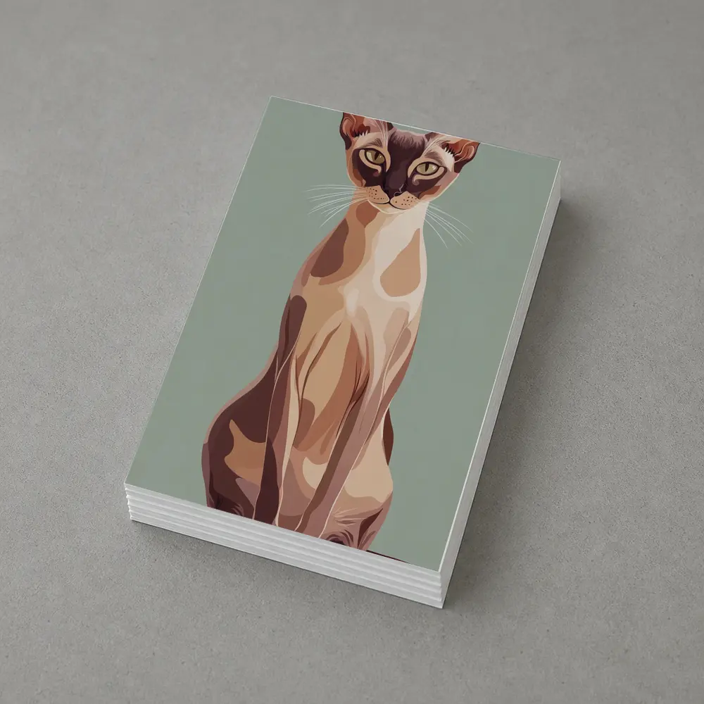 Tonkinese Cat Illustration Sage Green Background – Postcards