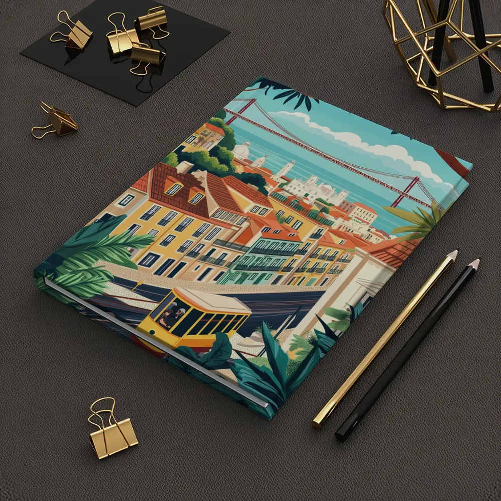 Lisbon City Tram Illustration Travel Art – Notebooks