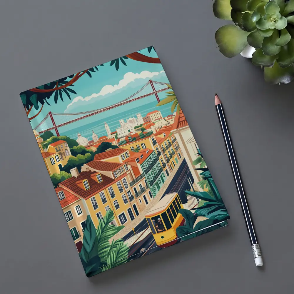 Lisbon City Tram Illustration Travel Art – Notebooks