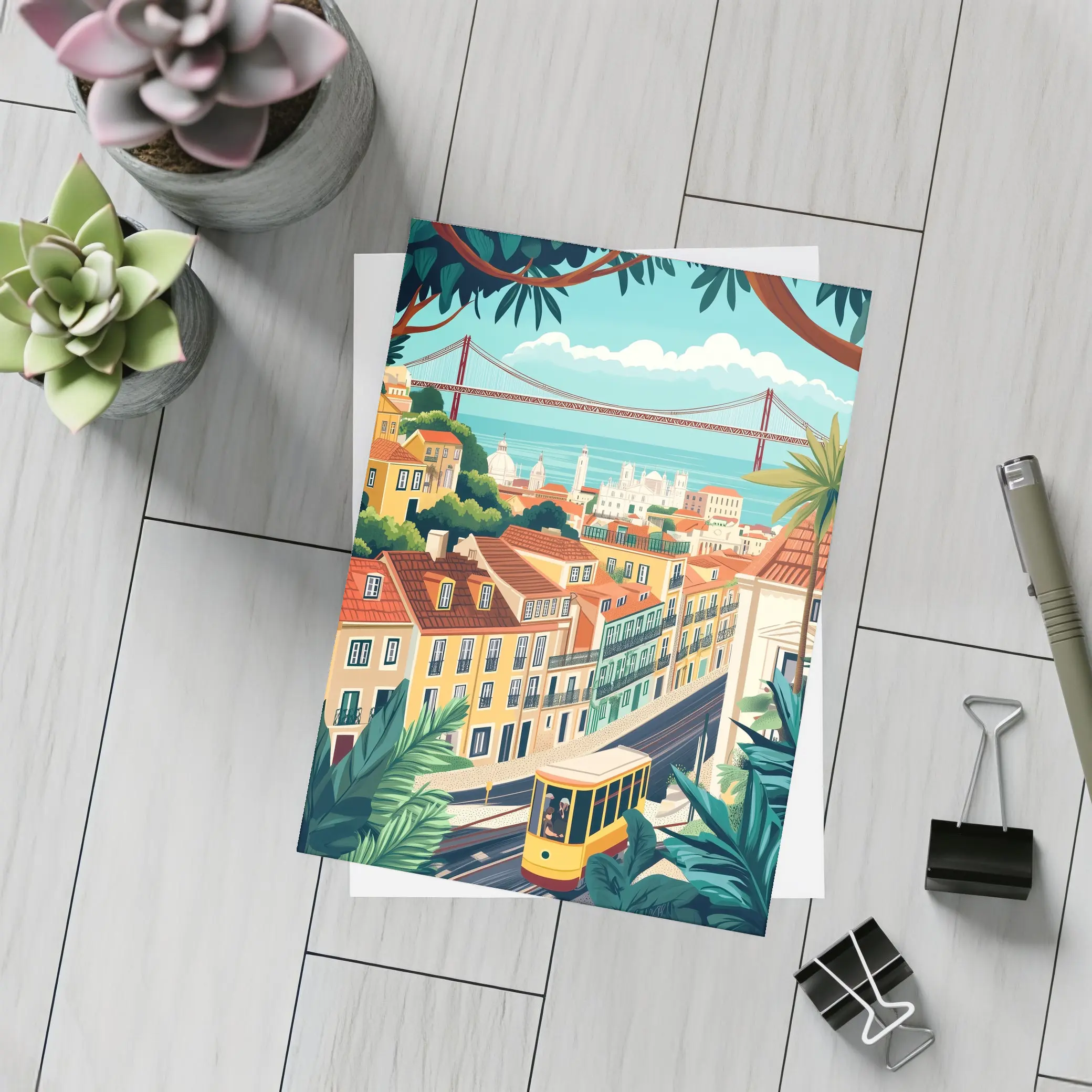 Lisbon City Tram Illustration Travel Art – Postcards
