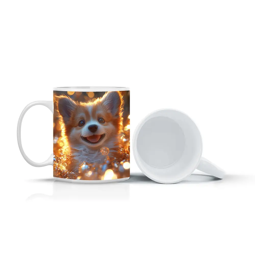 Happy Corgi Puppy Golden Bokeh Lights – Mugs