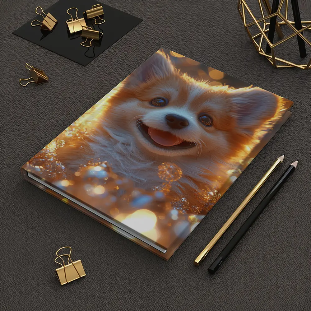Happy Corgi Puppy Golden Bokeh Lights – Notebooks
