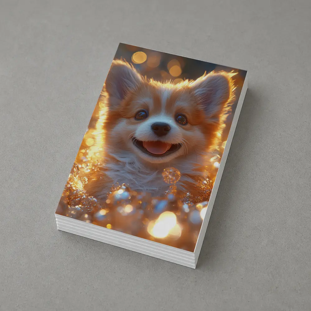 Happy Corgi Puppy Golden Bokeh Lights – Postcards