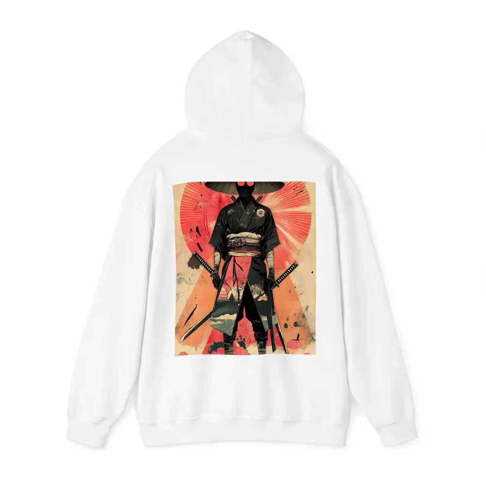 Masked Samurai Warrior Dual Swords Red Background – Hoodies