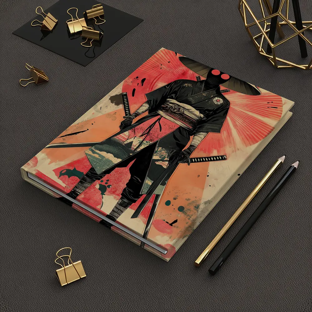 Masked Samurai Warrior Dual Swords Red Background – Notebooks