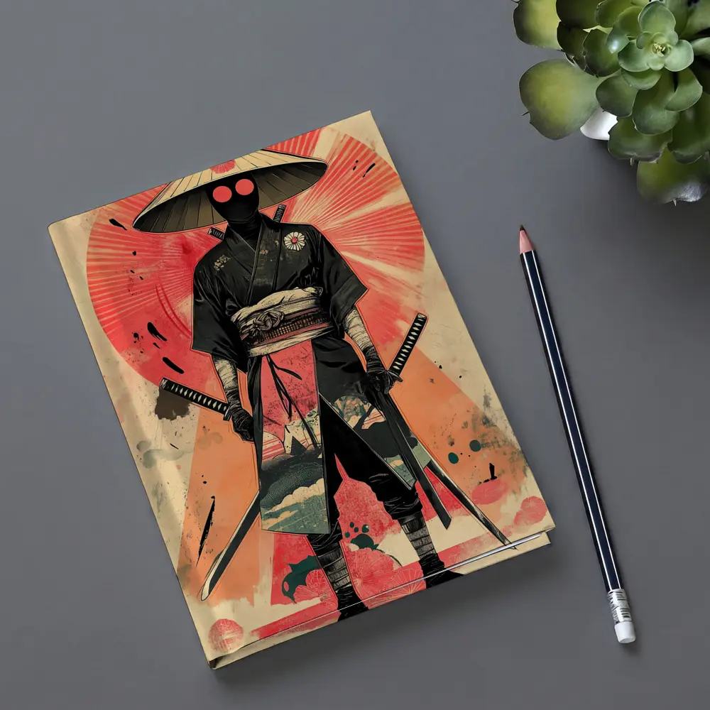 Masked Samurai Warrior Dual Swords Red Background – Notebooks