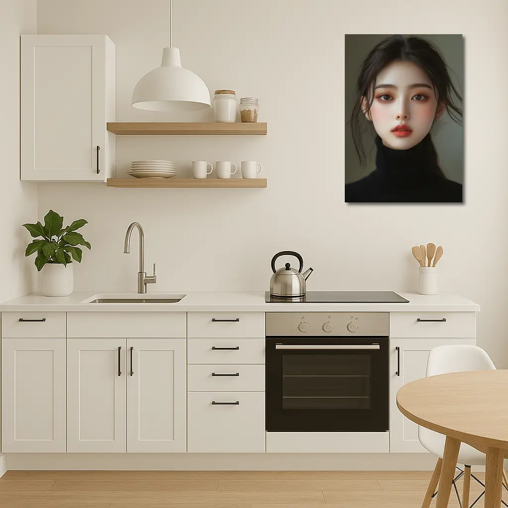 Asian Woman Portrait Dark Turtleneck Neutral Background – Wall Art