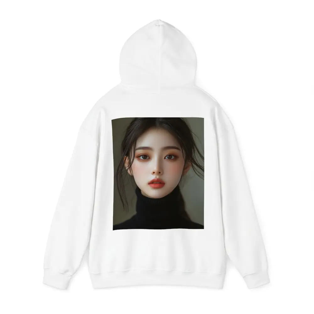 Asian Woman Portrait Dark Turtleneck Neutral Background – Hoodies
