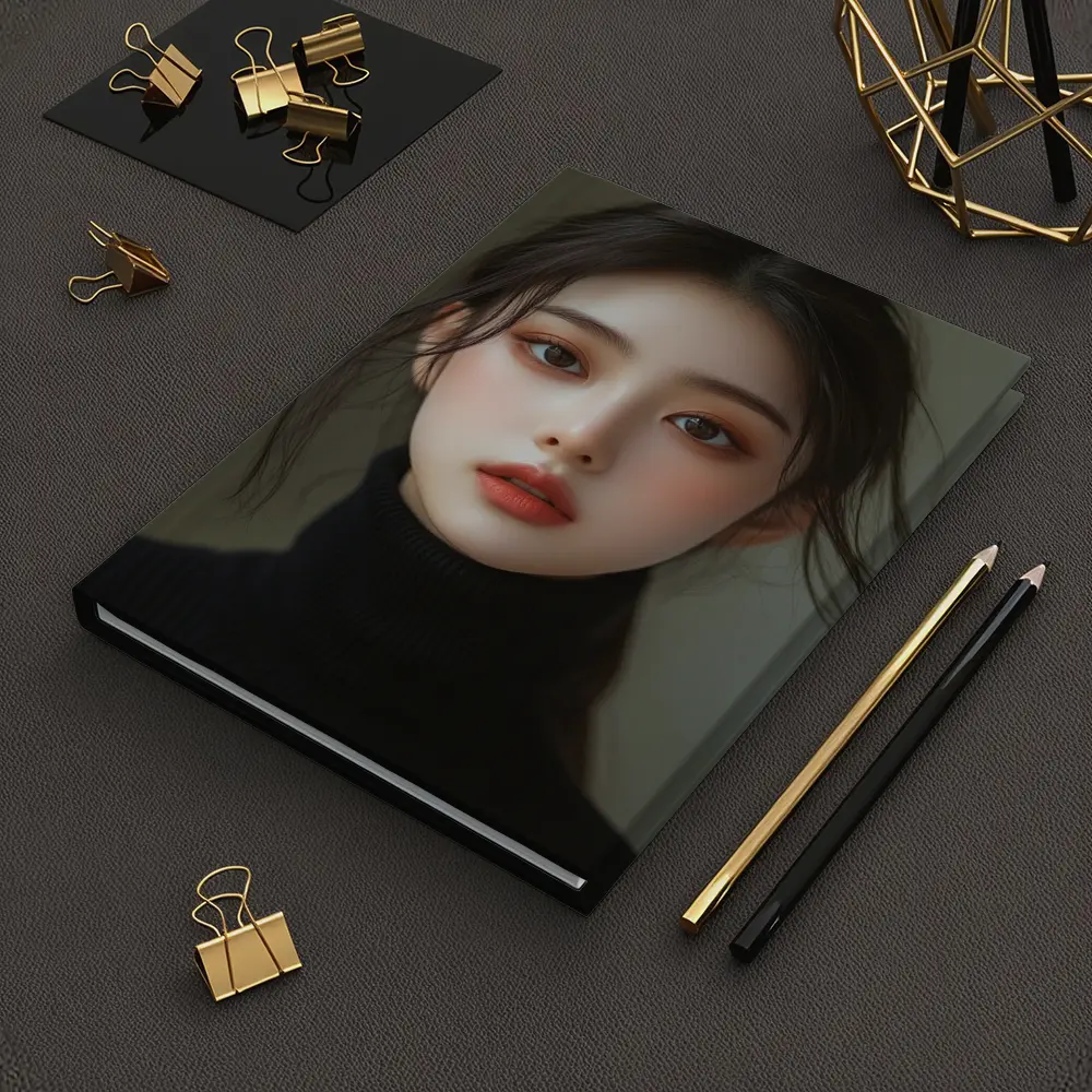 Asian Woman Portrait Dark Turtleneck Neutral Background – Notebooks