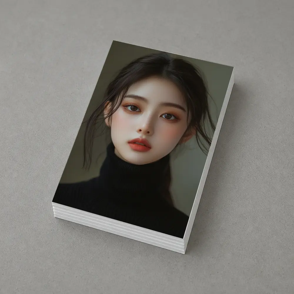 Asian Woman Portrait Dark Turtleneck Neutral Background – Postcards