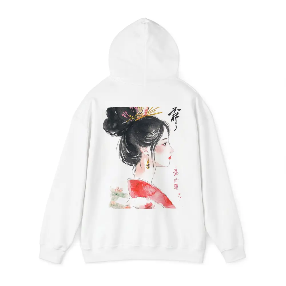 Japanese Ink Painting Woman Profile Red Sun – Hoodies