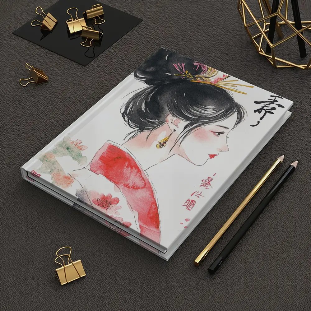 Japanese Ink Painting Woman Profile Red Sun – Notebooks