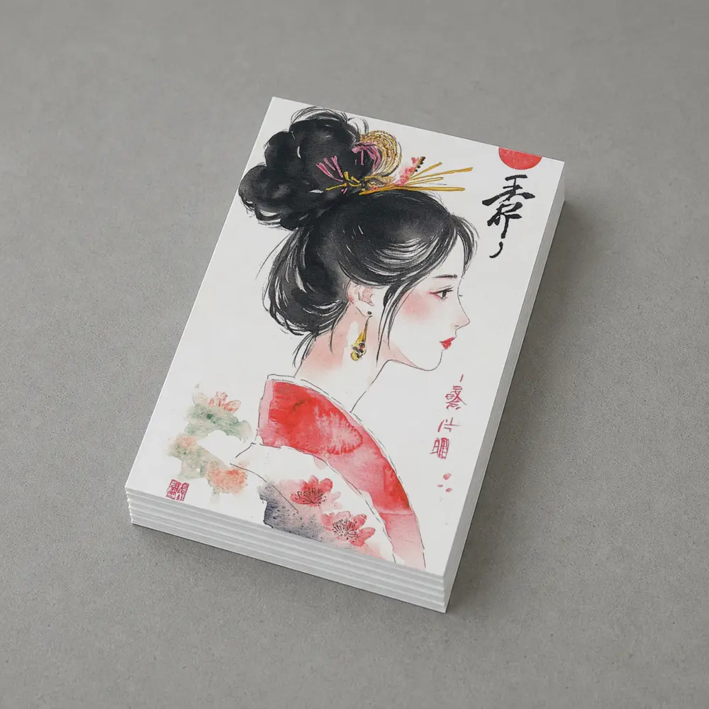 Japanese Ink Painting Woman Profile Red Sun – Postcards