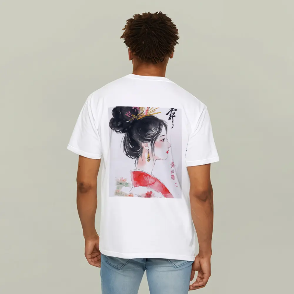 Japanese Ink Painting Woman Profile Red Sun – T-Shirts