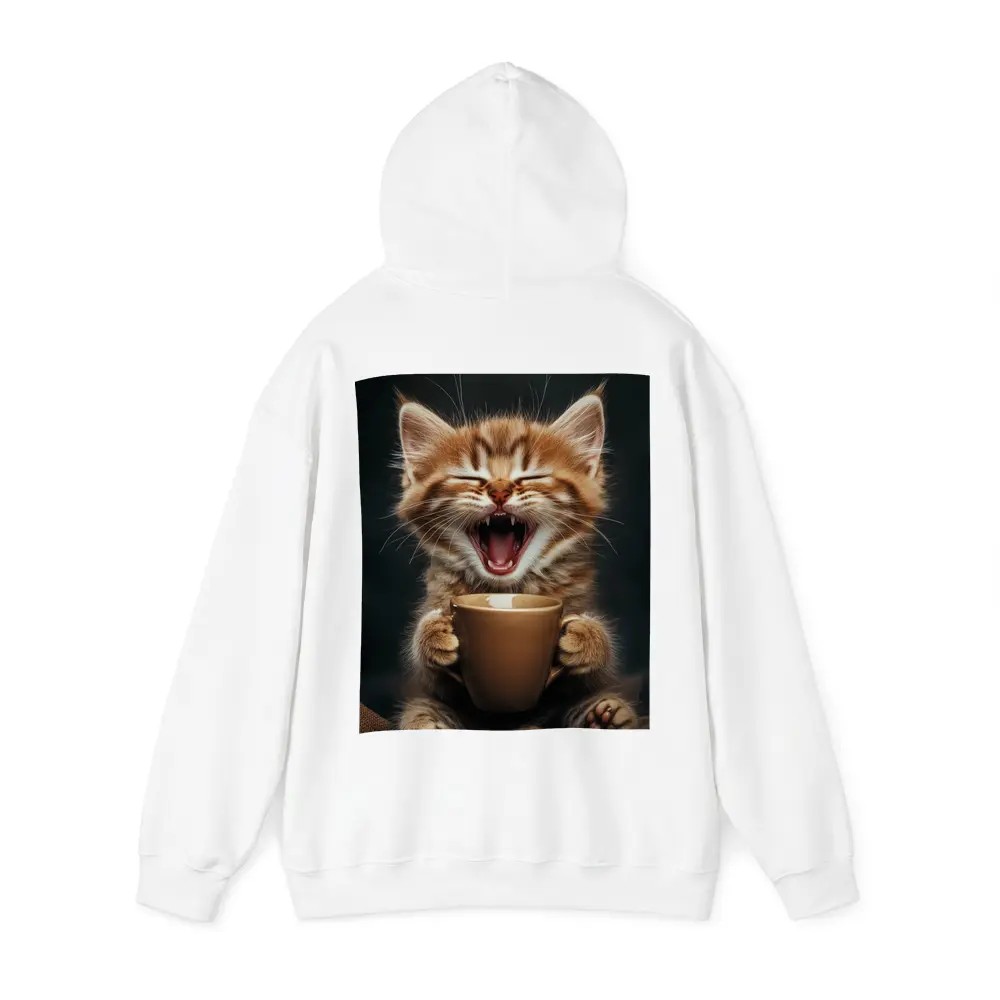 Funny Kitten Holding Coffee Cup Dark Background – Hoodies