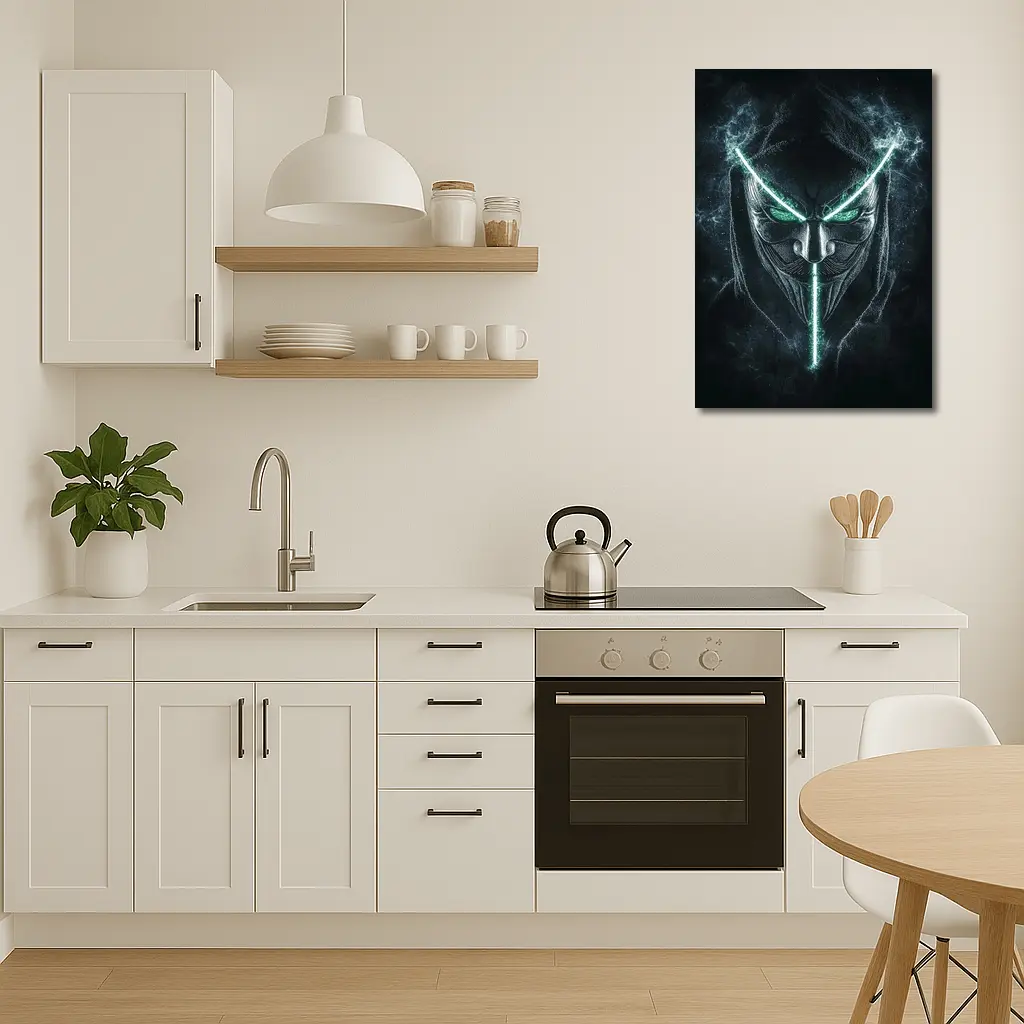 Neon Green Glowing Mask Dark Hood – Wall Art