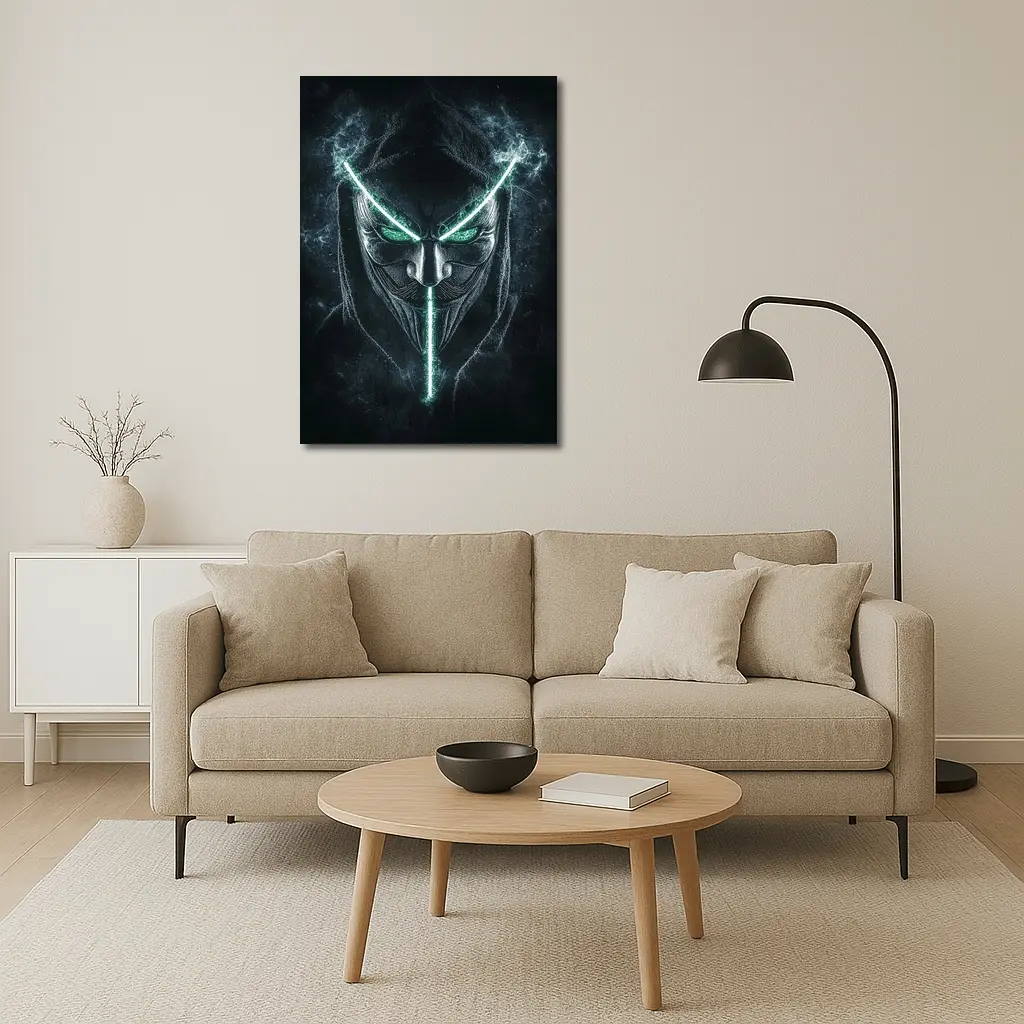 Neon Green Glowing Mask Dark Hood – Wall Art