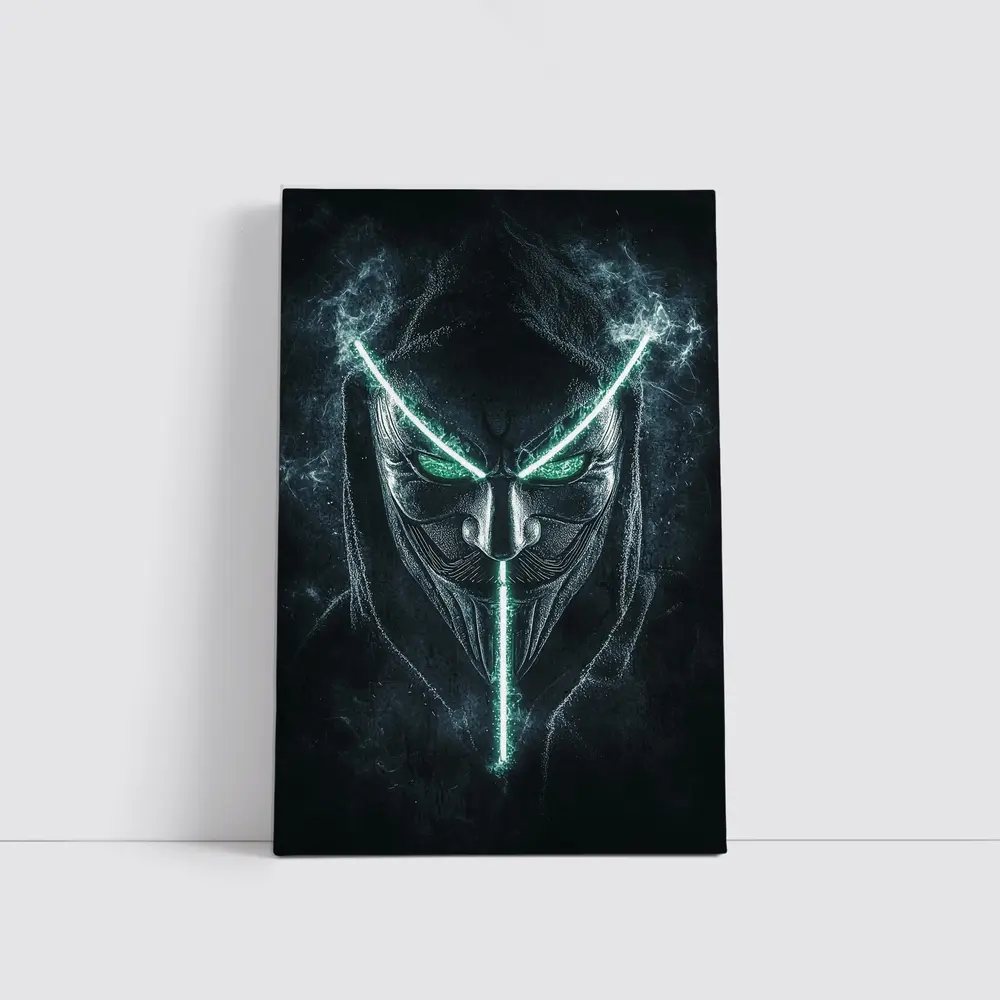 Neon Green Glowing Mask Dark Hood – Wall Art