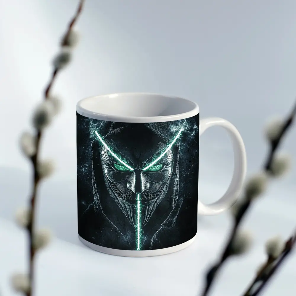 Neon Green Glowing Mask Dark Hood – Mugs