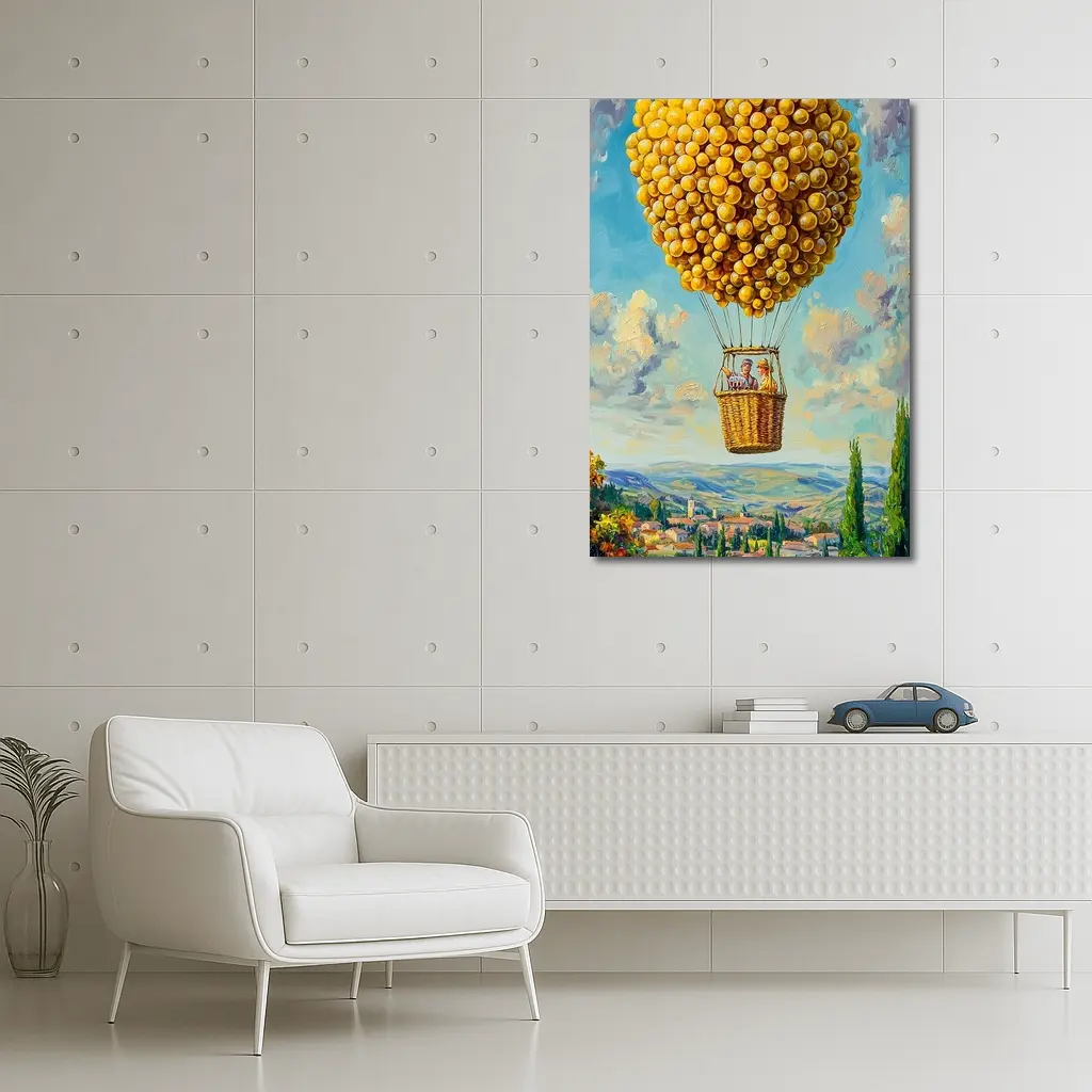 Lemon Hot Air Balloon Over Tuscan Village – Wall Art