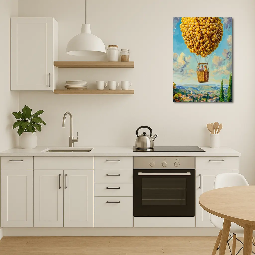 Lemon Hot Air Balloon Over Tuscan Village – Wall Art