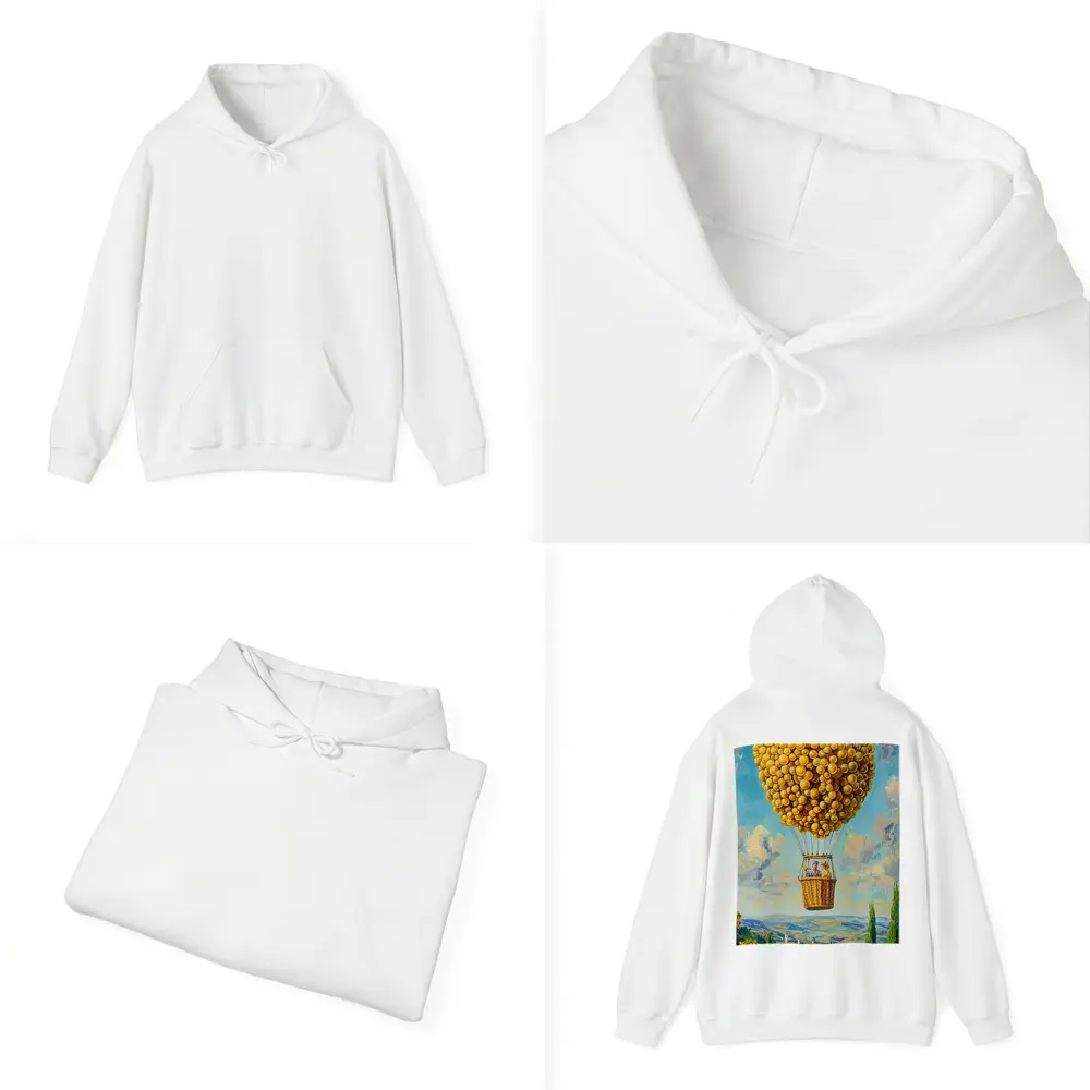 Lemon Hot Air Balloon Over Tuscan Village – Hoodies