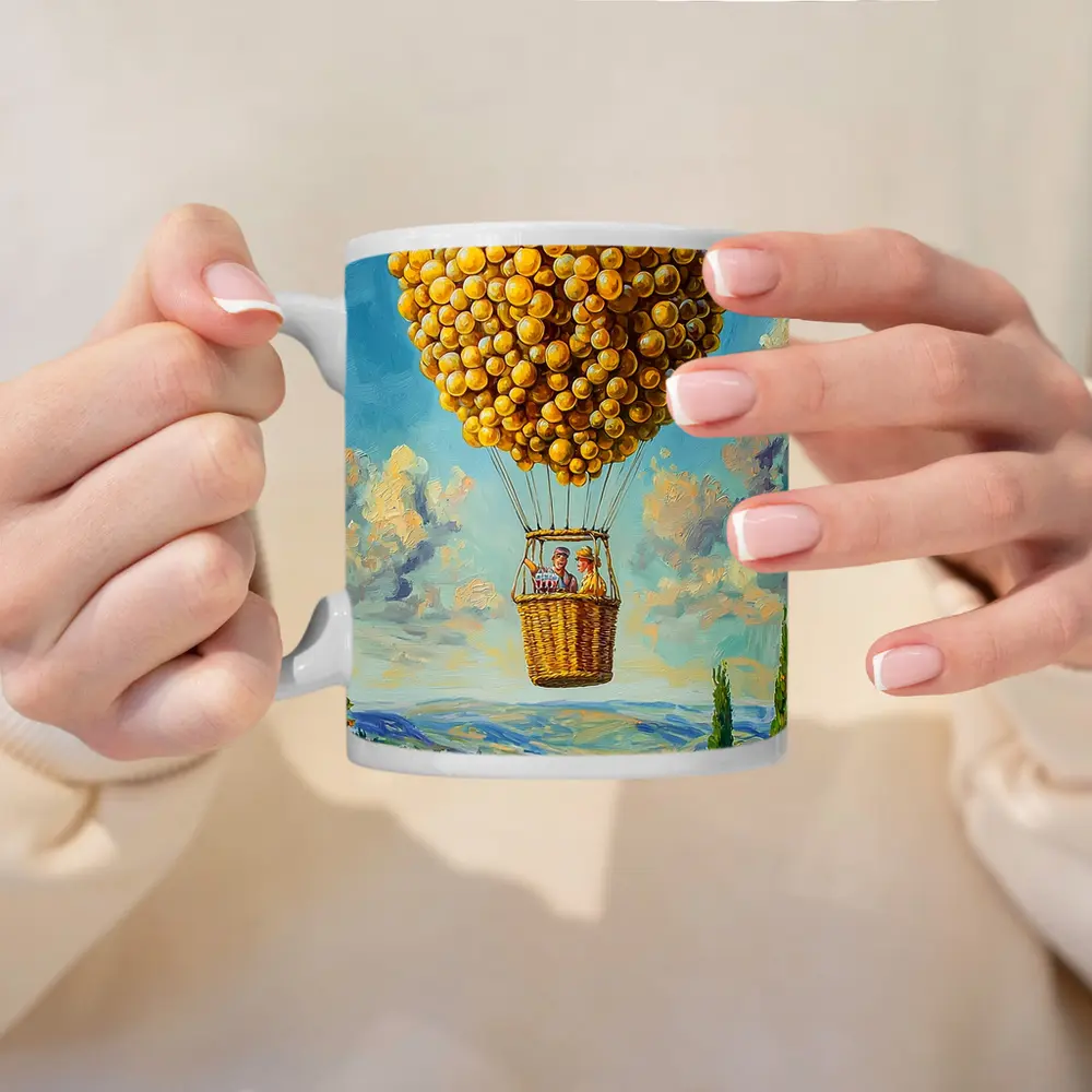 Lemon Hot Air Balloon Over Tuscan Village – Mugs